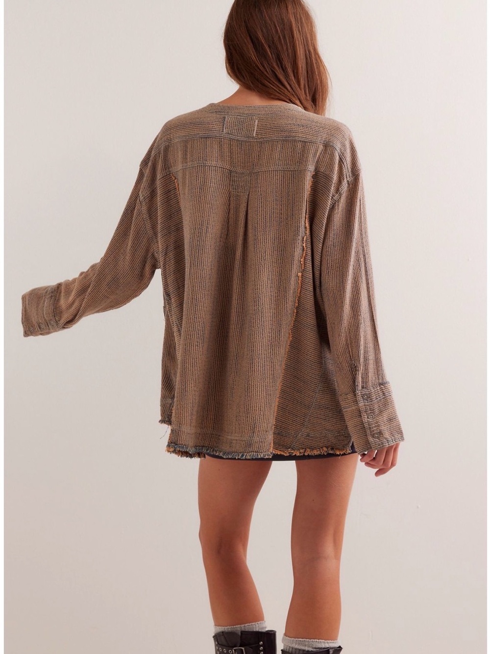 Free People We The Free By The Shore Slouchy Shirt Deep V-Neck Railroad Stripes - Picture 2 of 16